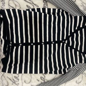 Mango Black and White Striped Button Down Shirt